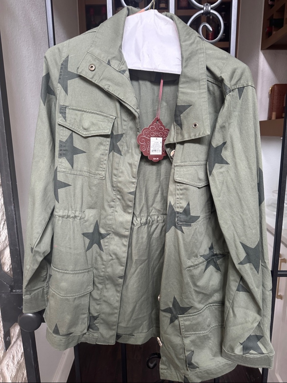 Knox Rose Olive Green Utility Jacket with Black Star Print